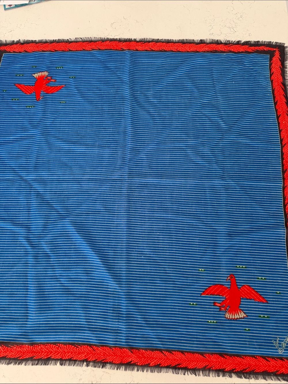 Vintage Kenzo 100% Wool Square Scarf with Red Birds Eagle) red Border - Picture 6 of 6